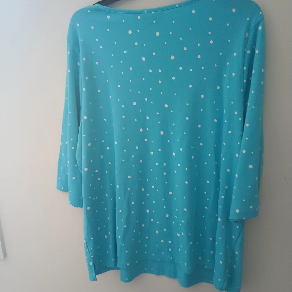 Quacker Factory Rhinestone Polka Dot 3/4 Sleeve Top - Picture 2 of 4